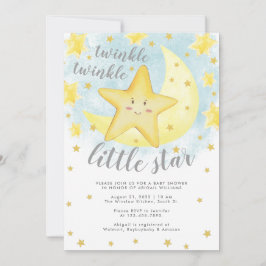 Cute Smiling Gold Twinkle Little Star-Baby shower Kaart