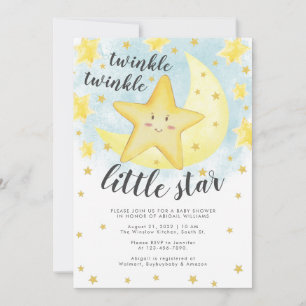 Cute Smiling Gold Twinkle Little Star-Baby shower Kaart