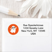 Cute Smiling Halloween Ghost Oranje Cirkel Etiket (Insitu)