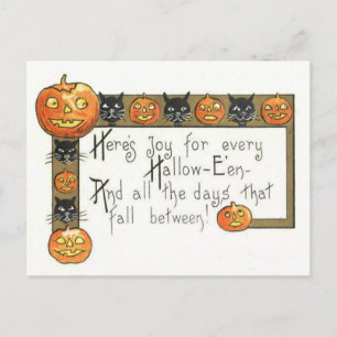 Cute Smiling Jack O Lantern Black Cat Briefkaart