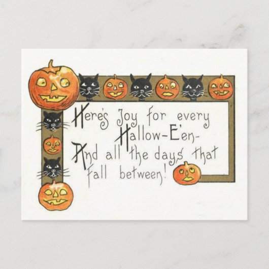 Cute Smiling Jack O Lantern Black Cat Briefkaart (Voorkant)