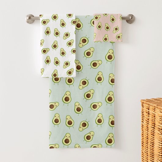 Cute Smiling Kawaii Avocado Pattern Bad Handdoek
