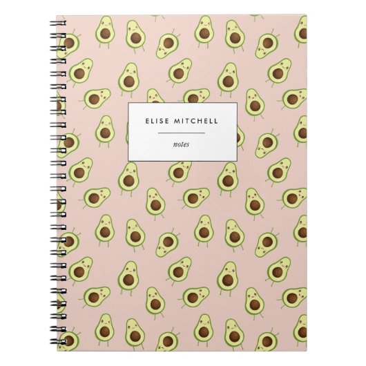 Cute Smiling Kawaii Avocado Pattern Notitieboek (Voorkant)