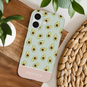 Cute Smiling Kawaii Avocado Pattern Personalized iPhone 16 Hoesje