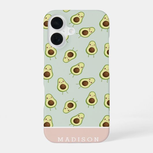 Cute Smiling Kawaii Avocado Pattern Personalized iPhone 16 Hoesje (Achterkant)