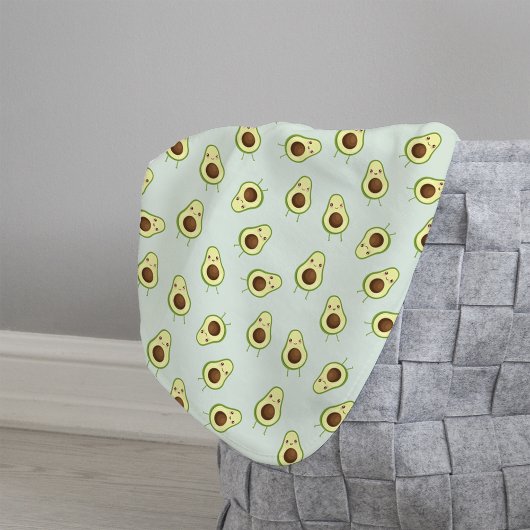 Cute Smiling Kawaii Avocado Pattern Sherpa Deken