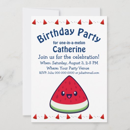 Cute Smiling Kawaii Watermelon Birthday Kaart (Voorkant)