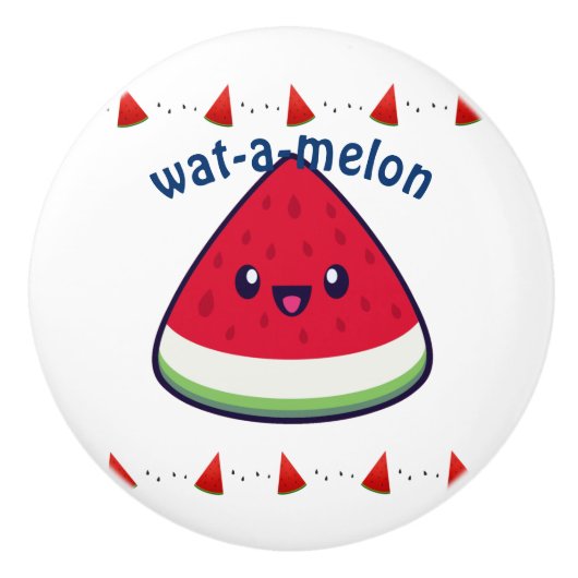 Cute Smiling Kawaii Watermelon Keramische Knop (Voorkant)