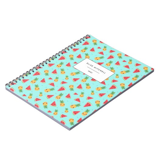 Cute Smiling Kawaii Watermelon & Pineapple Pattern Notitieboek (Linkerzijde)
