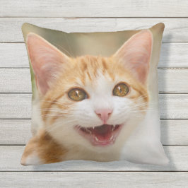 Cute Smiling Kitten Face Funny Cat Meow Foto Buitenkussen