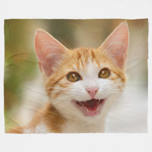 Cute Smiling Kitten Face Funny Cat Meow Foto Fleece Deken