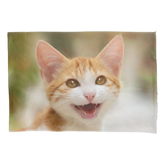 Cute Smiling Kitten Face Funny Cat Meow Foto Kussensloop (Voorkant)