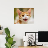 Cute Smiling Kitten Face Funny Cat Meow Foto Poster (Thuiskantoor)