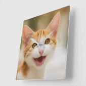 Cute Smiling Kitten Face Funny Cat Meow Foto Vierkante Klok (Hoek)