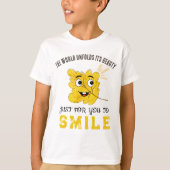 Cute Smiling Leaf "The World Unfolds Its Beauty" T-shirt (Voorkant)