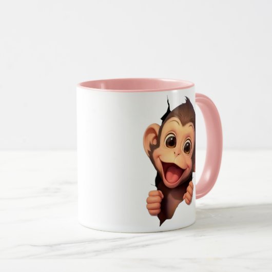 Cute Smiling Monkey Coffee Mug – Adorable Animal  Mok (Voorkant rechts)