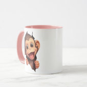 Cute Smiling Monkey Coffee Mug – Adorable Animal Mok (Voorkant links)