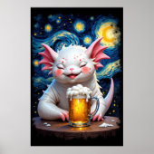 Cute smiling monster with a mug of beer and starry poster (Voorkant)