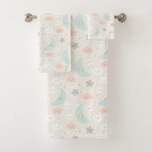 Cute Smiling Pastel Sky Pattern Bad Handdoek (Insitu)