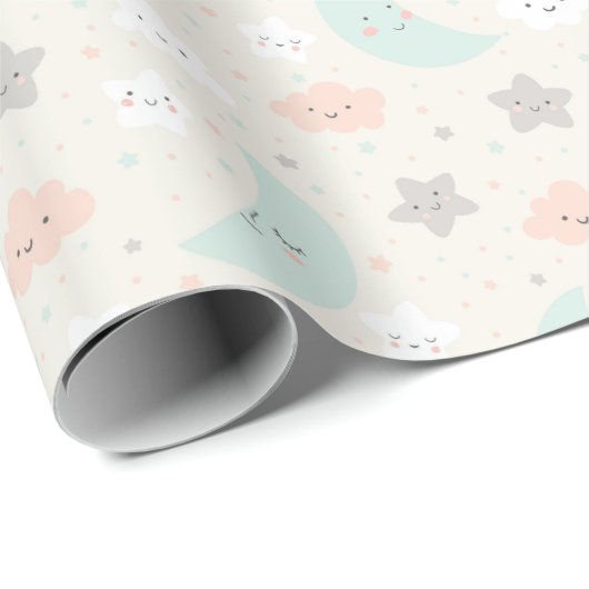 Cute Smiling Pastel Sky Pattern Cadeaupapier (Rol Hoek)