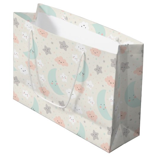 Cute Smiling Pastel Sky Pattern Groot Cadeauzakje (Voorkant Gekanteld)