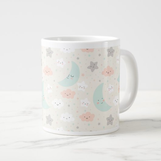 Cute Smiling Pastel Sky Pattern Grote Koffiekop (Voorkant rechts)