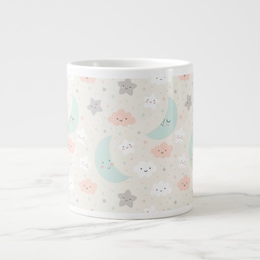 Cute Smiling Pastel Sky Pattern Grote Koffiekop (Voorkant)