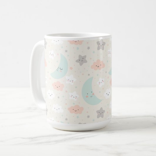 Cute Smiling Pastel Sky Pattern Koffiemok (Voorkant links)