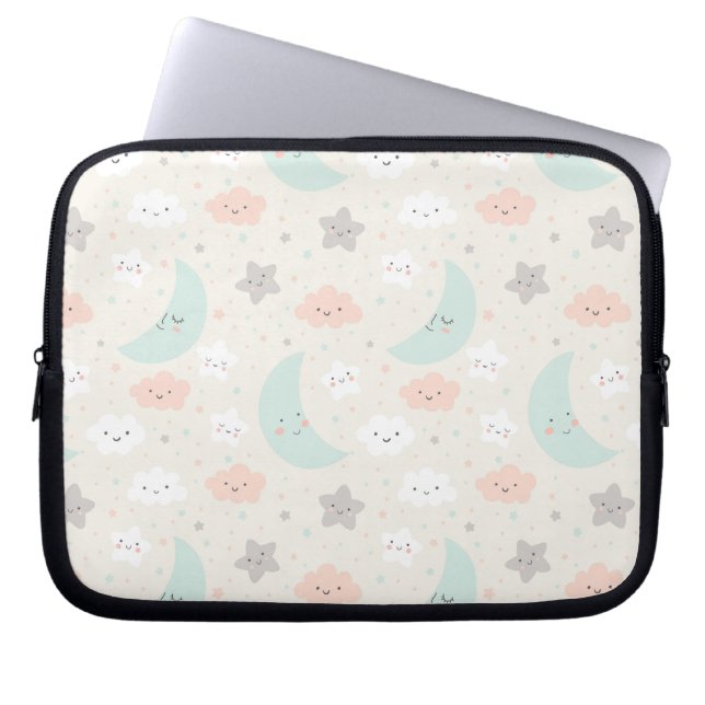 Cute Smiling Pastel Sky Pattern Laptop Sleeve (Voorkant)