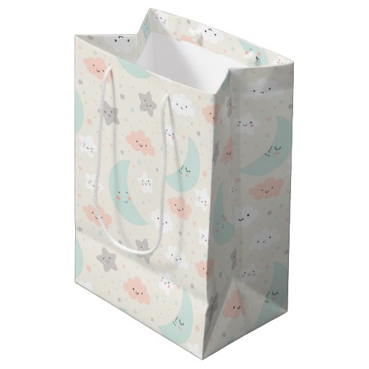 Cute Smiling Pastel Sky Pattern Medium Cadeauzakje (Voorkant Gekanteld)