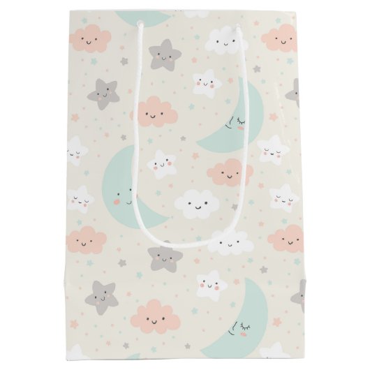 Cute Smiling Pastel Sky Pattern Medium Cadeauzakje (Achterkant)