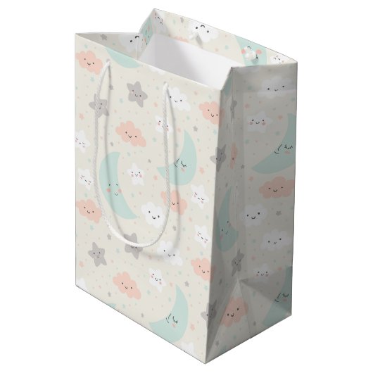 Cute Smiling Pastel Sky Pattern Medium Cadeauzakje (Achterkant Gekanteld)