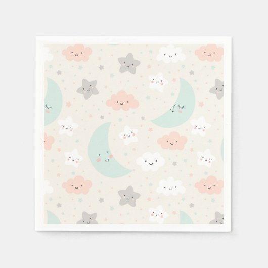 Cute Smiling Pastel Sky Pattern Servet (Voorkant)