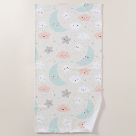 Cute Smiling Pastel Sky Pattern Strandlaken (Voorkant)