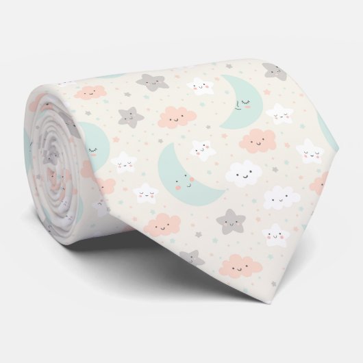 Cute Smiling Pastel Sky Pattern Stropdas (Opgerold)