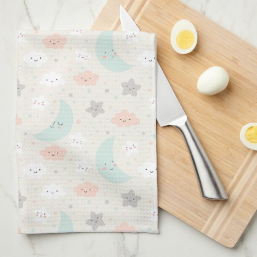 Cute Smiling Pastel Sky Pattern Theedoek (Quarter Fold)