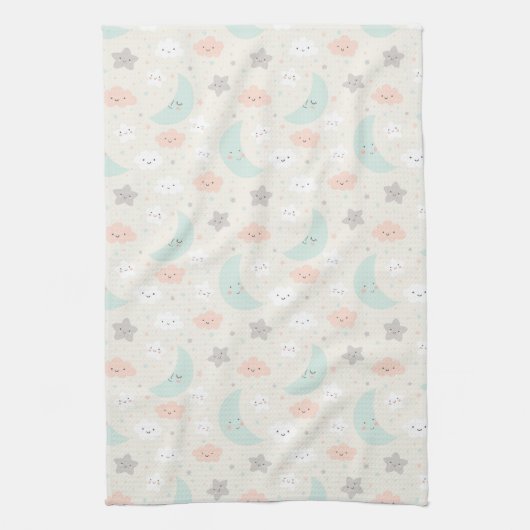 Cute Smiling Pastel Sky Pattern Theedoek (Verticaal)