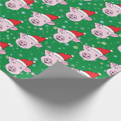Cute Smiling Pig in Santa Hat Pattern Cadeaupapier (Hoek)