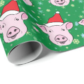Cute Smiling Pig in Santa Hat Pattern Cadeaupapier (Rol Hoek)