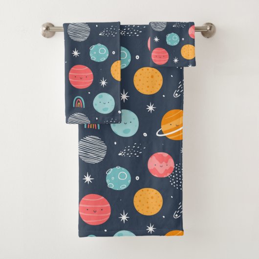 Cute Smiling Planet Pattern Bad Handdoek (Insitu)