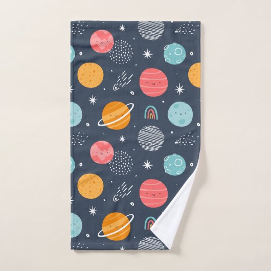 Cute Smiling Planet Pattern Bad Handdoek (Handdoek)