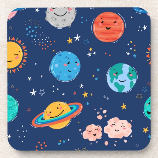 Cute Smiling Planet Pattern Bier Onderzetter (Voorkant)