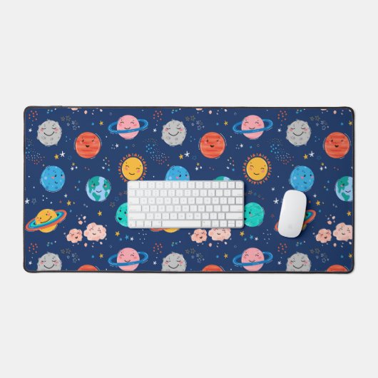 Cute Smiling Planet Pattern Bureaumat (Keyboard & Muis)
