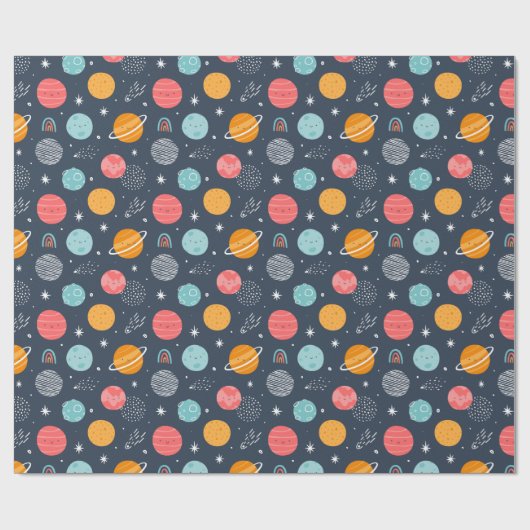 Cute Smiling Planet Pattern Cadeaupapier (Vlak)