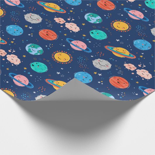 Cute Smiling Planet Pattern Cadeaupapier (Hoek)