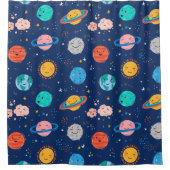 Cute Smiling Planet Pattern Douchegordijn (Voorkant)