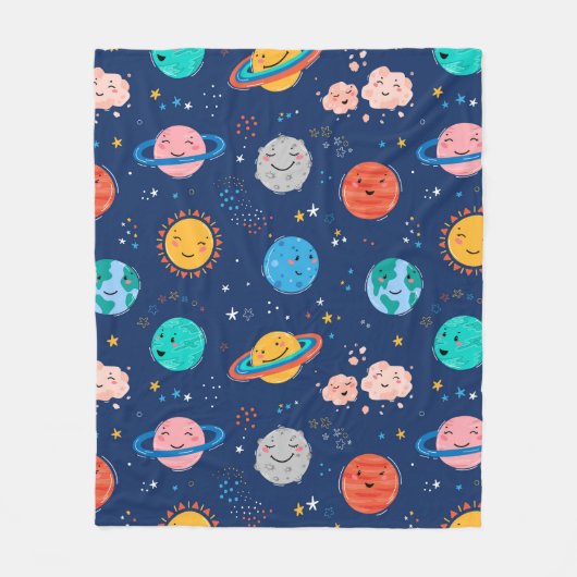 Cute Smiling Planet Pattern Fleece Deken (Voorkant)