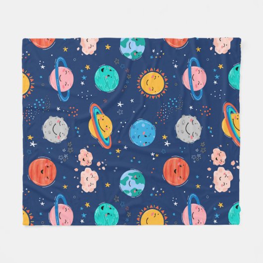 Cute Smiling Planet Pattern Fleece Deken (Voorkant (Horizontaal))