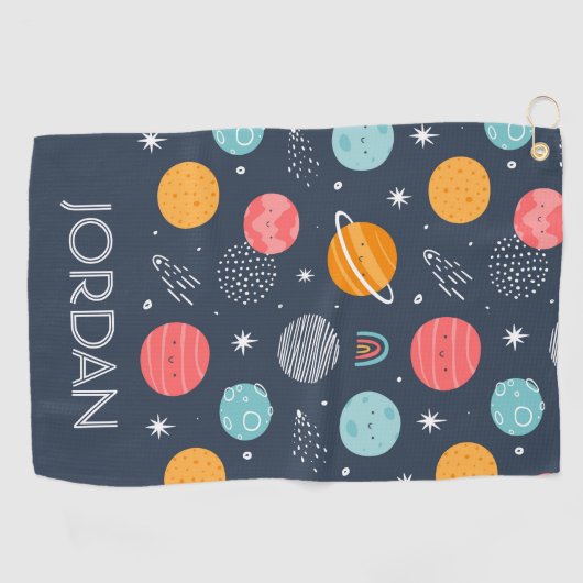 Cute Smiling Planet Pattern Golfhanddoek (Horizontaal)