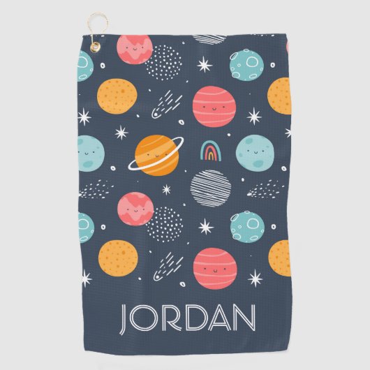 Cute Smiling Planet Pattern Golfhanddoek (Voorkant)